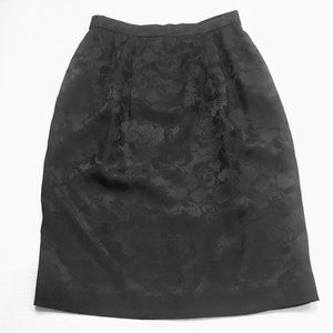 100% Silk Roses Tonal Black/Black Vintage Skirt 6P